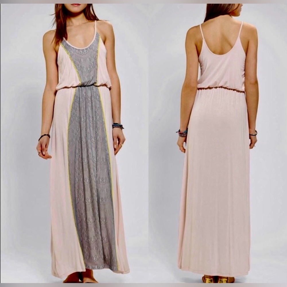 Pink and Gray Lace Maxi Dress